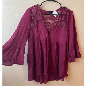 Lace Bell Sleeved Burgundy Top